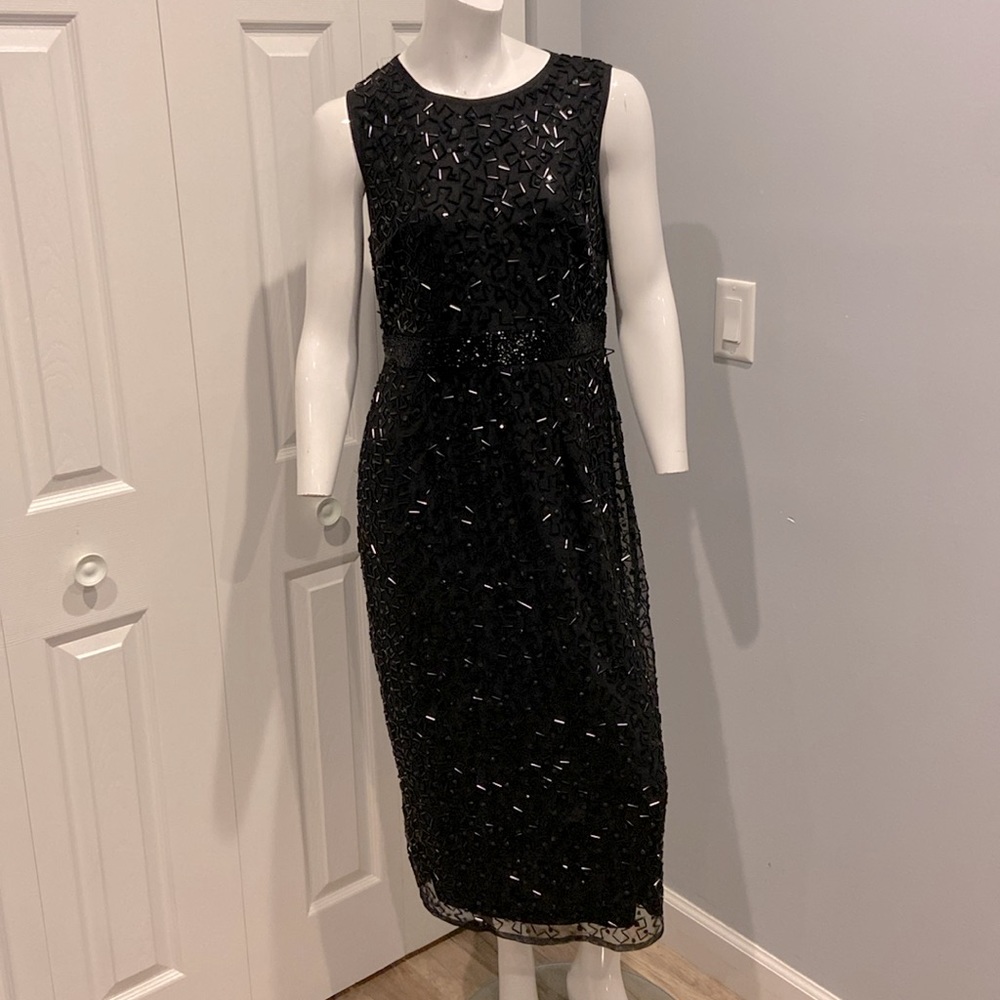 NWOT Mac Duggal geometric beaded cocktail midi - Picture 2 of 14